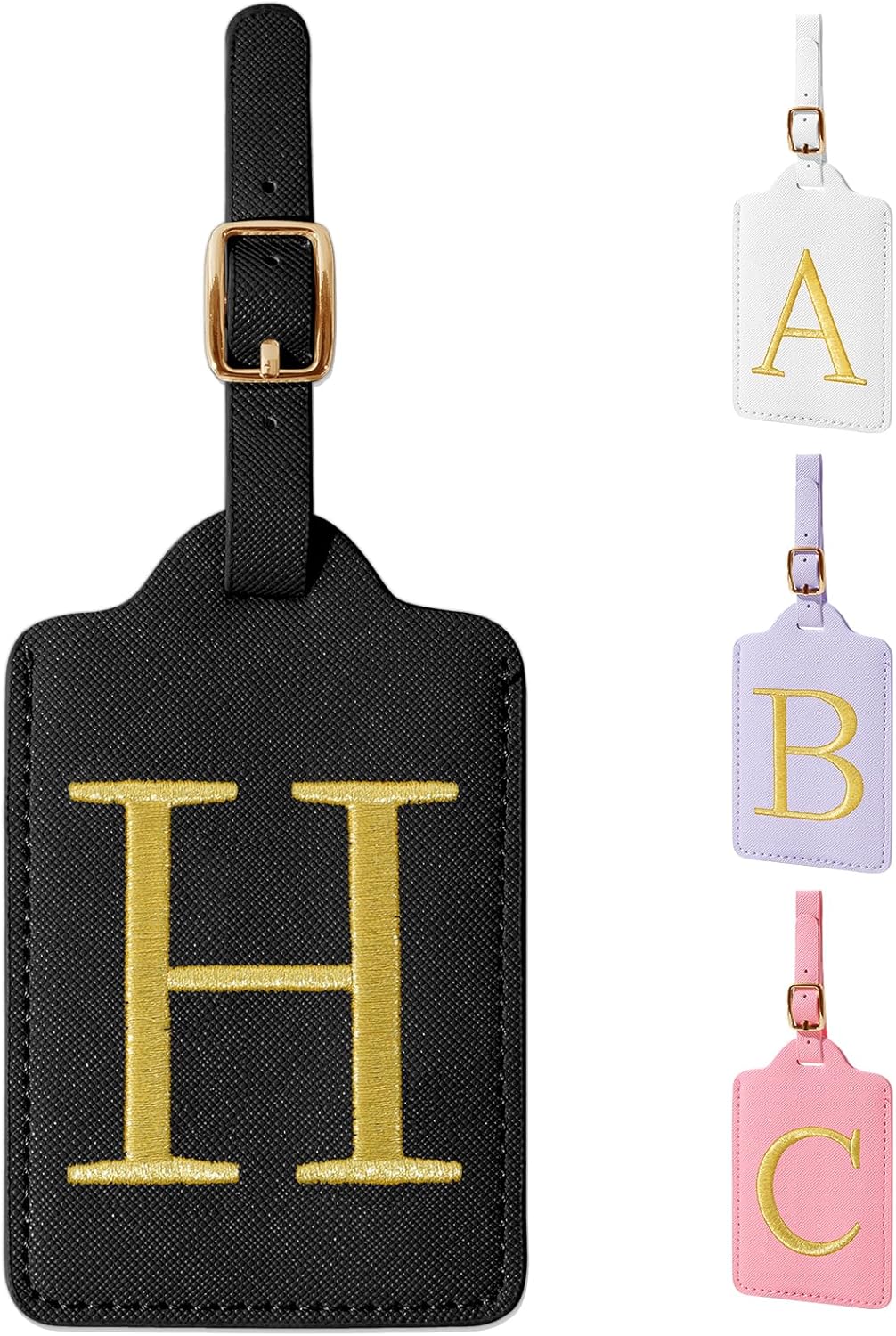 Personalized Initial Luggage Tags for Suitcase TSA Approved, Black Leather Cute Luggage Tag with Privacy Cover Name Card, Embroidered Custom Luggage Tags Travel Backpack Tags Gifts for Women Kids(H)