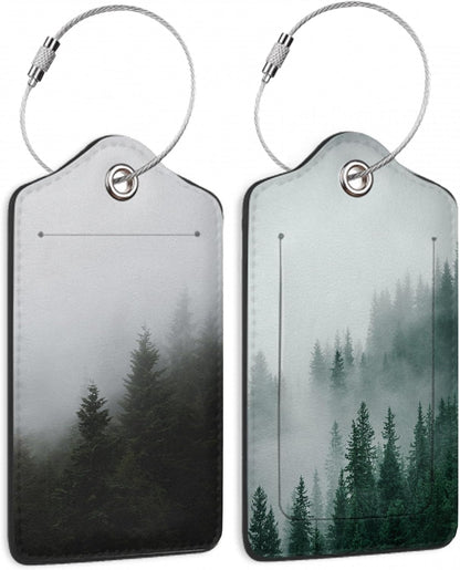 Misty Foggy Mountain 2 PCS Luggage Tags, Privacy Cover ID Label with Stainless Steel Loop and Address Card for Travel Bag Suitcase