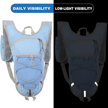 Lightweight Hydration Backpack 2L Water Bladder Pack for Running, Cycling, Hiking – Anti-Theft Water Backpack with Phone Holder, Trekking Pole Holder & Reflective Strips for Men & Women