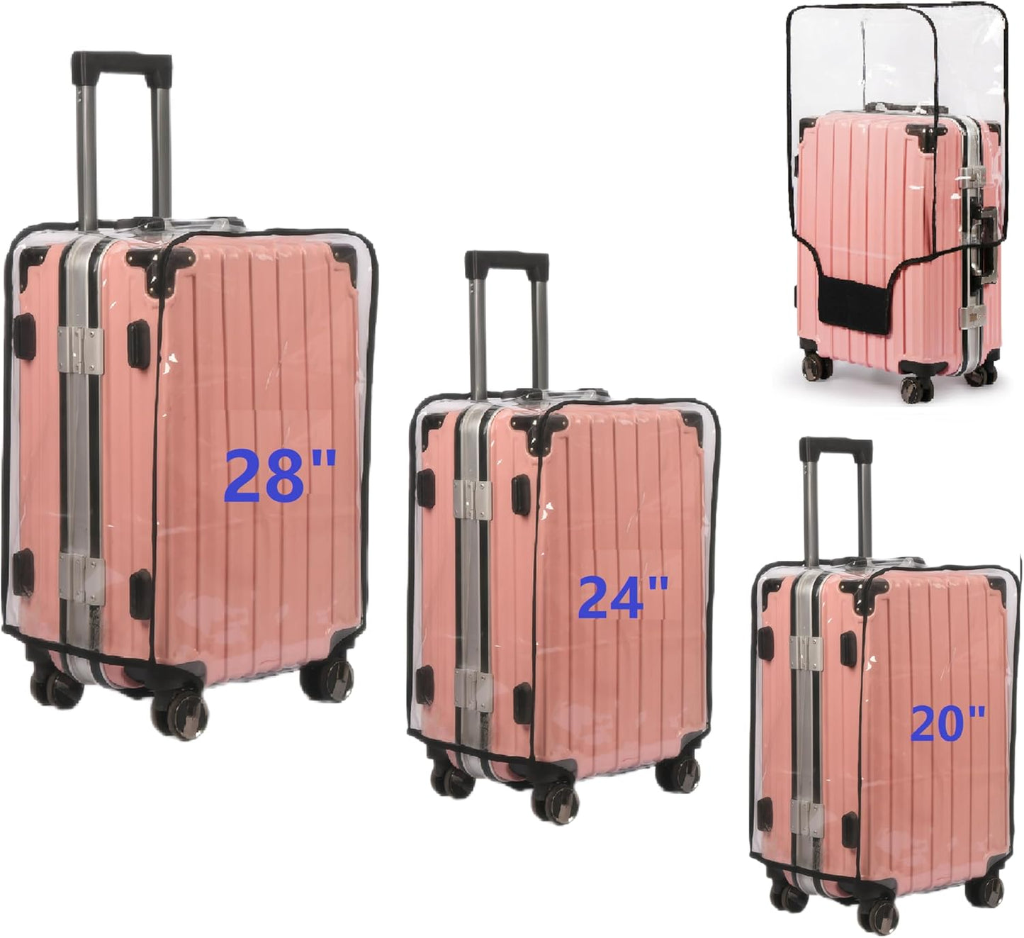 3PCS Clear PVC Suitcase Cover Protectors Thicken Luggage Coves Full Transparent Waterproof for Wheeled Suitcases (20"+24"+28")