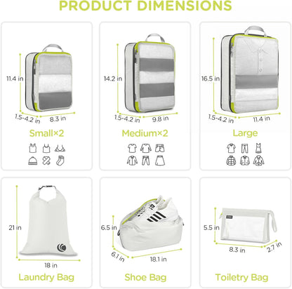 Cipway Compression Packing Cubes Mesh, Lightweight Luggage Organizer Bags with Laundry Bag,Toiletries Bag and Shoe Bag, Travel Essentials for Carry on Suitcase（8Pcs,White）