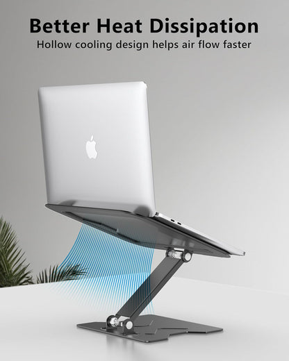 Adjustable Laptop Stand for Desk, Metal Foldable Laptop Riser, Portable Laptop Holder Mount, Ventilated Cooling Notebook Stand for MacBook Air Pro, All 10-16'' Notebooks Laptops, Matte Black