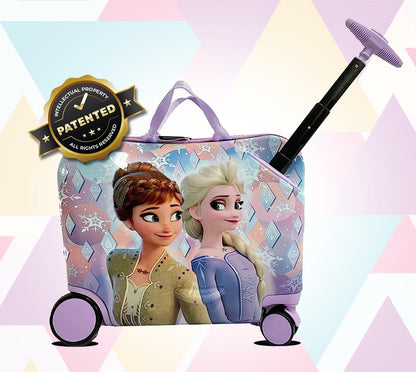 Disney Frozen Ride on Suitcase for Kids, 18'' Suitcase with Seat for Kids, Childre Riding Luggage, Cute Lightweight Travel LuggageTrolley