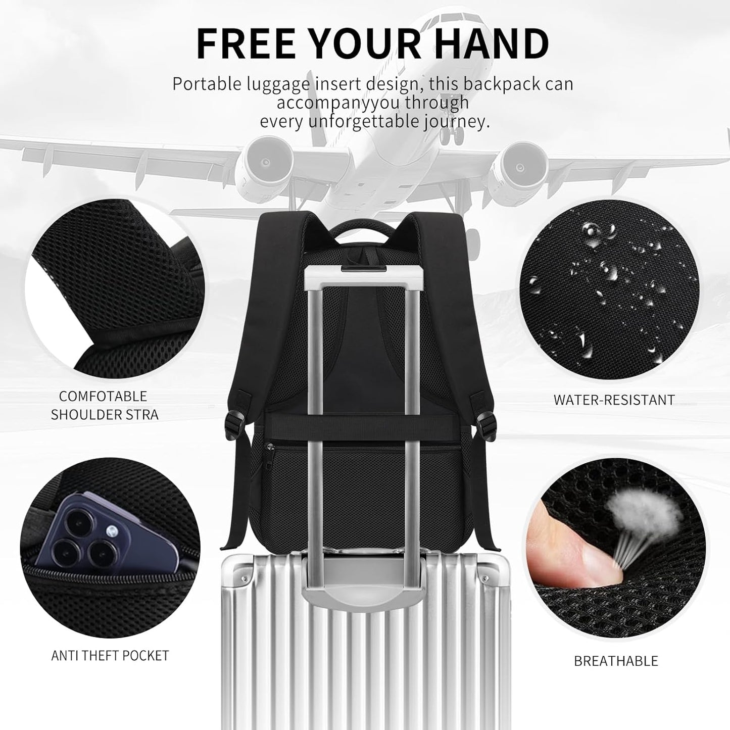 Black Backpack for Men, Backpack for School, School Backpacks for Boys Teens, 15.6 inch Laptop Back Pack with USB Charging Port, Large College Book Bag, Business Work Travel Bookbag