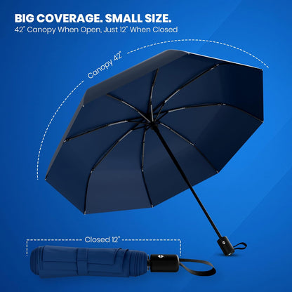 Rain-Mate Windproof Compact Umbrellas for Rain - Strong Reinforced Fiberglass Rib Design & Auto Open & Close - Portable Folding Travel Umbrella - Lightweight & Packable for Women & Men, Easy Collapse