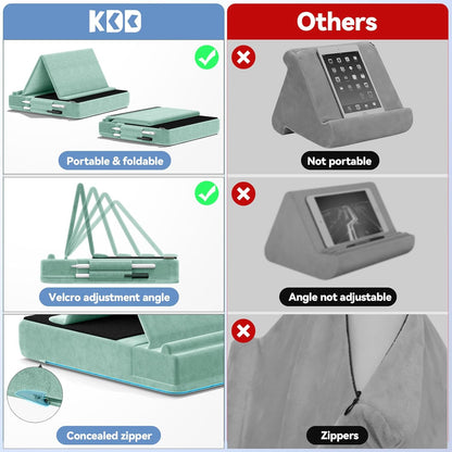 KDD Tablet Pillow Stand, Multi-Angle Viewing Ipad Holder for Lap, Bed and Desk, Foldable Soft Pad Dock with Stylus Mount Compatible with Ipad Pro 12.9, 10.5, 11, Air, Mini, Phones, Books, E-Reader