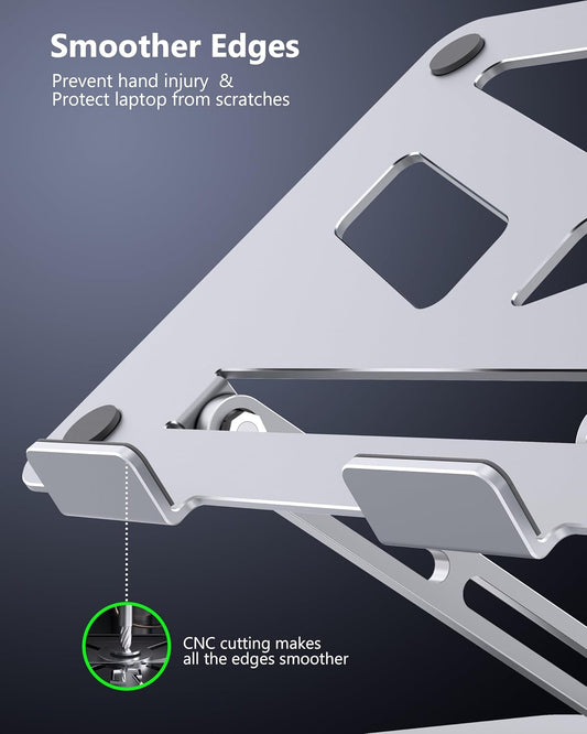Adjustale Laptop Stand for Desk with Phone Holder, Aluminum Universal Computer Stand for Laptop, Ergonomic Computer Stands Compatible with MacBook Air, Pro, All 11-16'' Notebooks Laptops, Silver