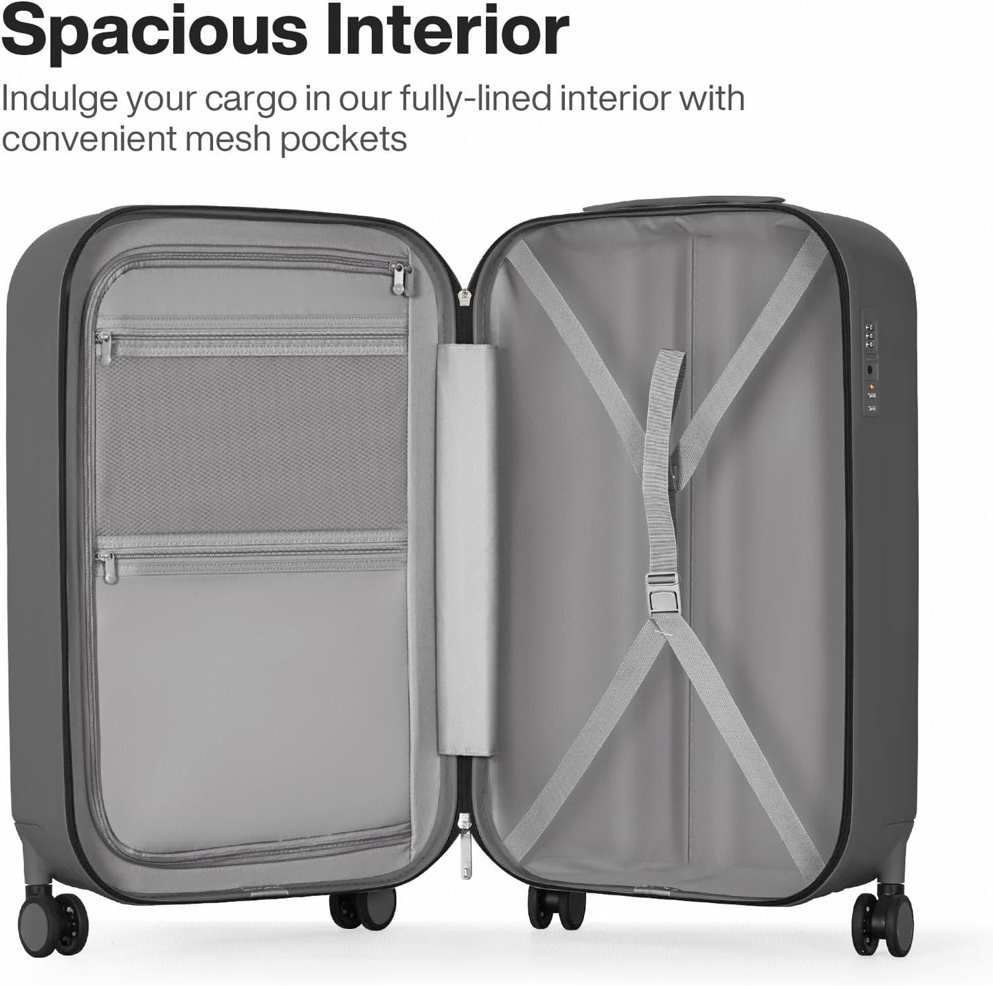 mixi 20 Inch Carry On Luggage PC Hardside Suitcases with Wheels & TSA for Travel Woman Men, Rock Gray