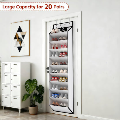 KEEPJOY 10 Tiers White Over Door Shoe Organizer Storage, Hanging Shoe Holder for Door with Large Deep Pockets, Fit 20-30 Pairs Shoe Rack for Sneakers, Boots. (White)