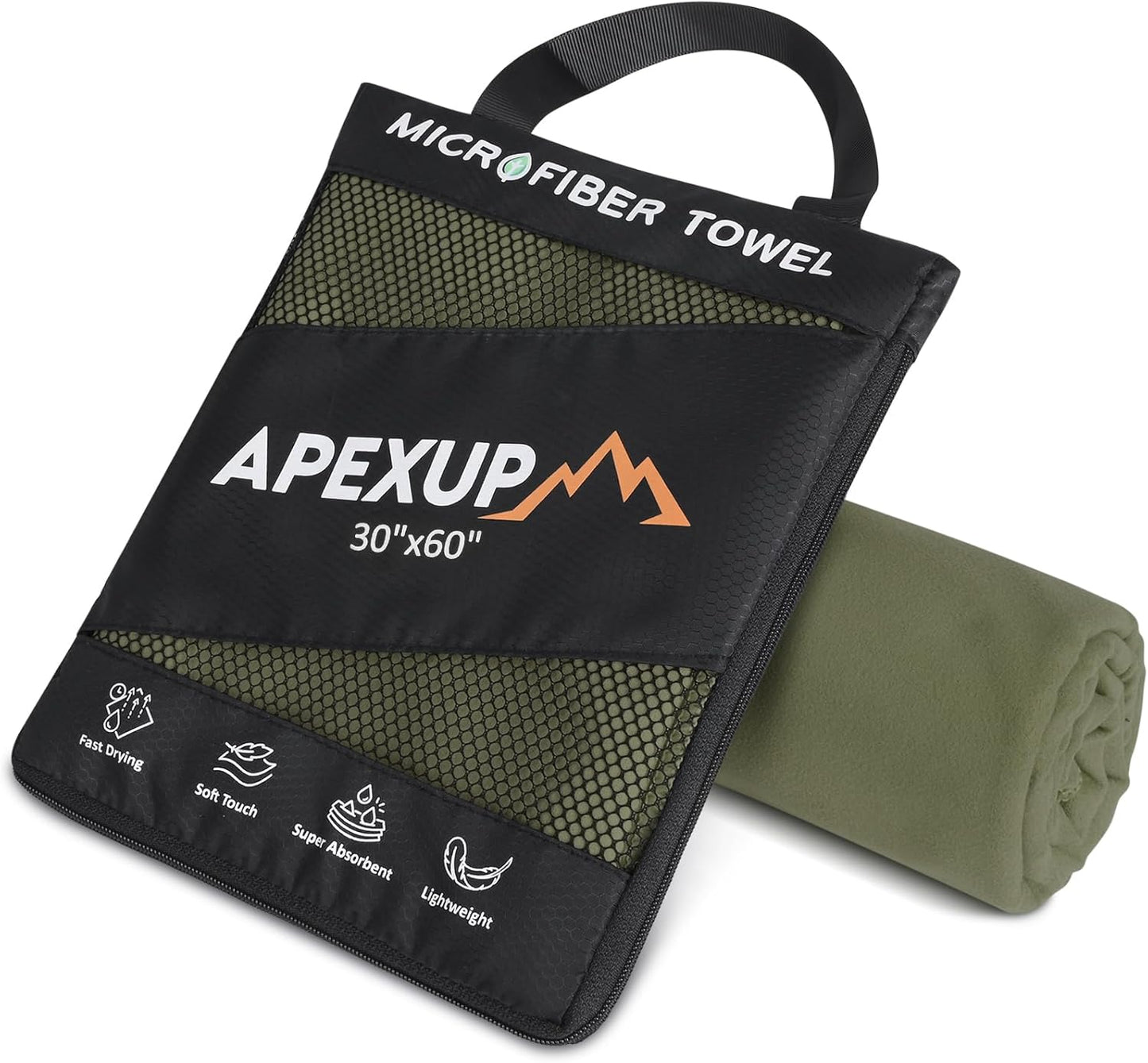 APEXUP Microfiber Travel Towel, Ultra Absorbent Quick Dry Towels, Lightweight Gym Sports Camping Towel for Workout, Yoga, Beach, Shower, Swimming (60"×30", Army Green)