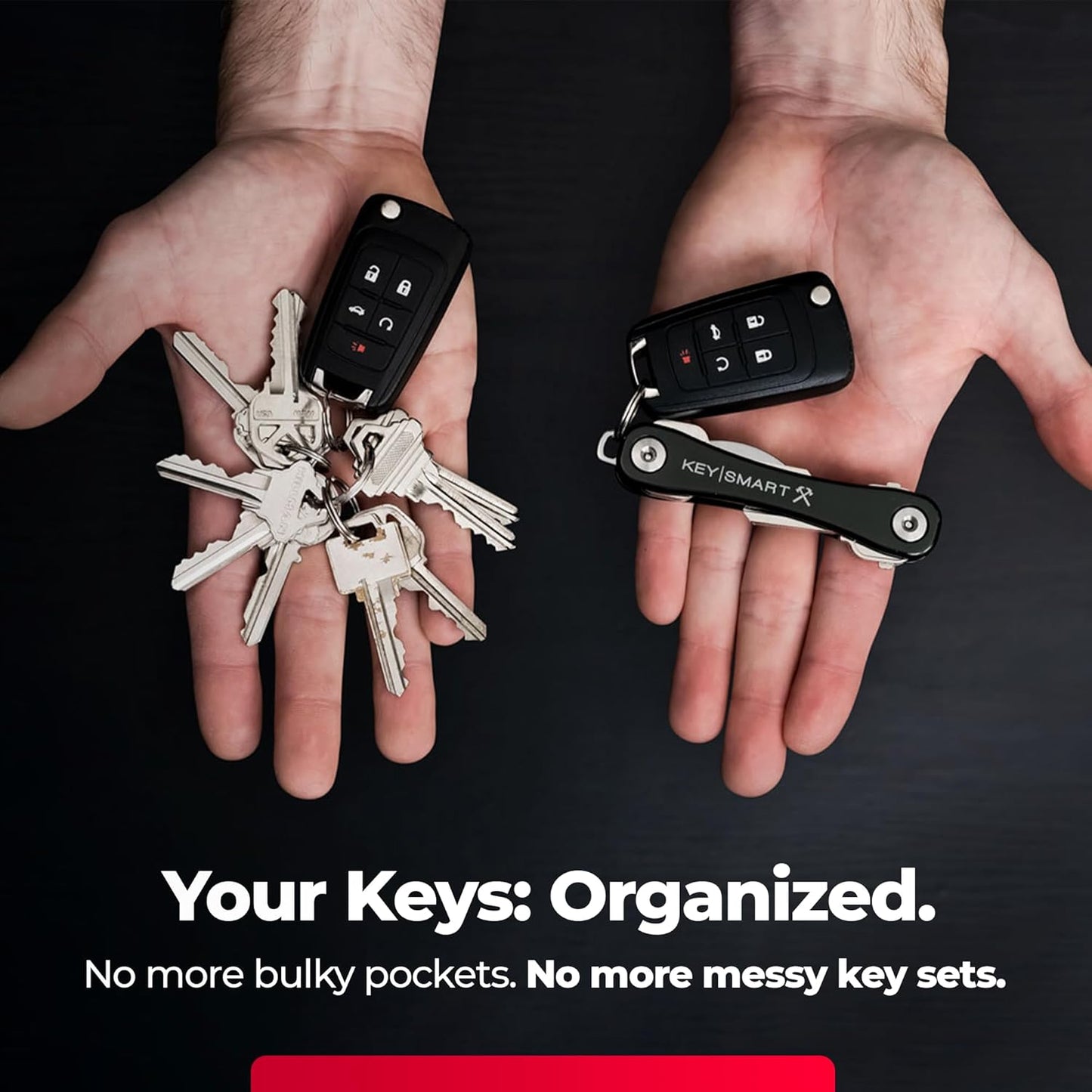 KeySmart Rugged - Multitool Key Holder for Keychain w/Bottle Opener and Pocket Clip, Organizer for Keys, EDC Keychains, Ring for Car Fobs Key Chains, Expandable (Up to 14 Keys, Black)