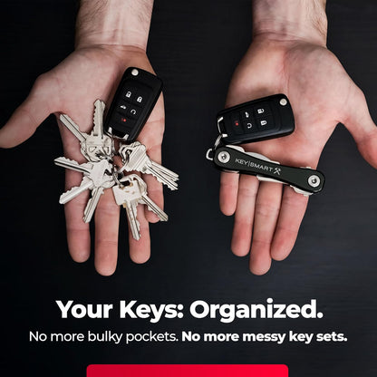 KeySmart Rugged - Multitool Key Holder for Keychain w/Bottle Opener and Pocket Clip, Organizer for Keys, EDC Keychains, Ring for Car Fobs Key Chains, Expandable (Up to 14 Keys, Black)