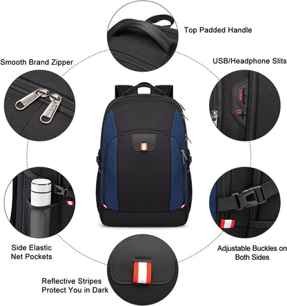 Travel Laptop Backpack, 18.4 inch Extra Large Backpack for Men and Women, 45L Capacity Business Computer Back Pack (Black Blue, 18.4 Inch)