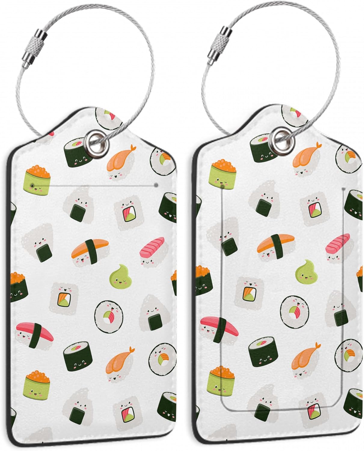 2 Pack Luggage Tags for Suitcase,Cute Funny Japanese Sushi Leather Luggage Tag Bag Tags Identifiers Privacy Cover Id Label with Steel Loop for Women Men Girls Boys Travel