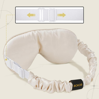 BOKOR Adjustable Silk Sleep Eye Mask for Women and Men, Luxury Mulberry Silk Eye Cover, Light-Blocking Improve Sleep Quality,with Travel Bag - Champagne
