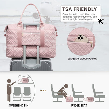 LOVEVOOK Travel Duffle Bag,Weekender Bags for Women with Shoe Compartment，Carry on Overnight Bag with Toiletry Bag,Gym Duffel Bag with Wet Pocket, Hospital Bags for Labor and Delivery