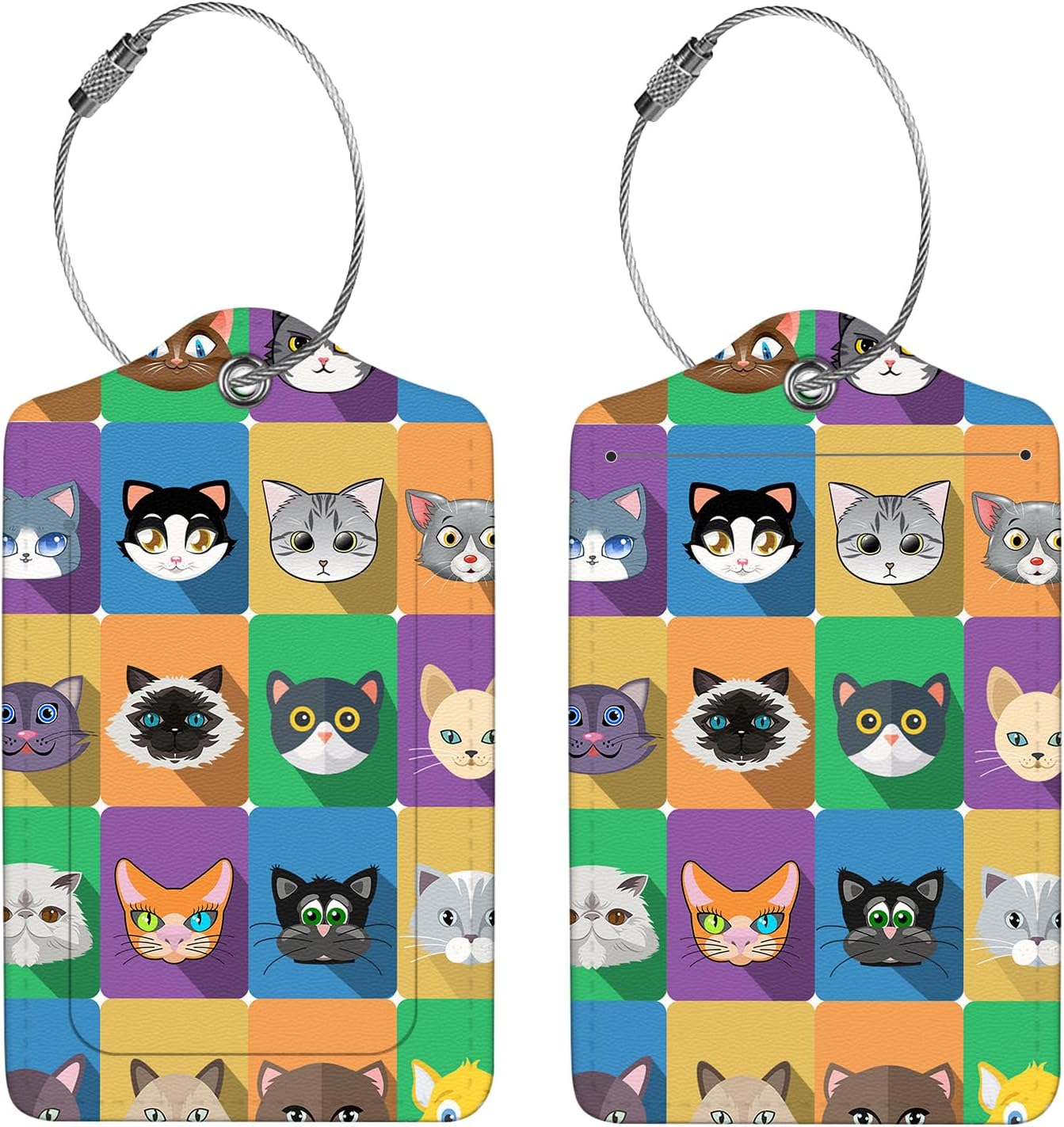 2 Pcs Luggage Tags for Suitcases, PU Leather Cruise Ship Luggage Tags with Privacy Cover Label Address Card and Durable Metal Ring Suitable for Men Women Handbags Backpacks Schoolbag,Animal Squares