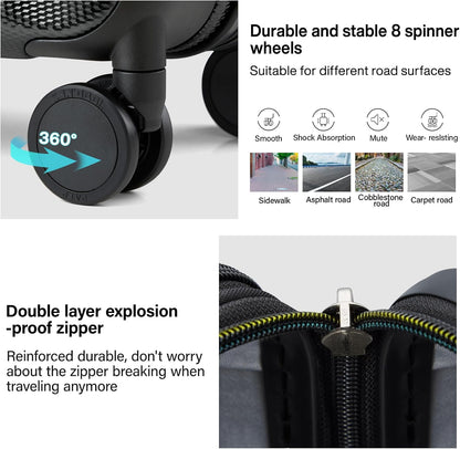 Hanke 29 Inch Expandable Checked Luggage Lightweight PC Hard Shell Luggage Suitcases with Wheels Travel Luggage Rolling Large Suitcase Travel Luggage Bag for Study Abroad.(Jet Black)