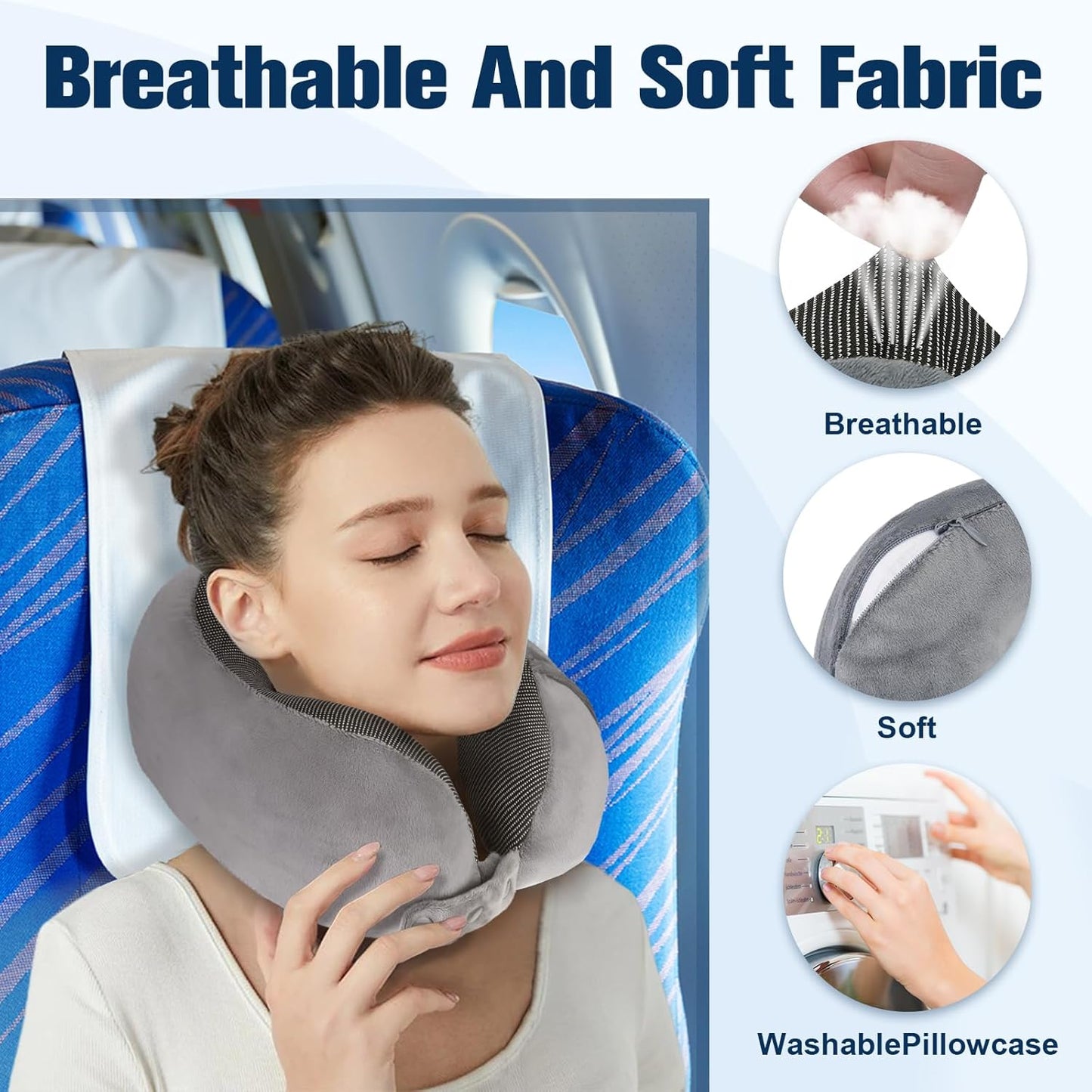 Neck Pillow for Traveling, Travel Pillows for Airplanes,100% Pure Memory Foam Travel Neck Pillow, Adjustable Flight Pillow, Portable Plane Accessories with Eye Mask, Earplugs, Carry Bag