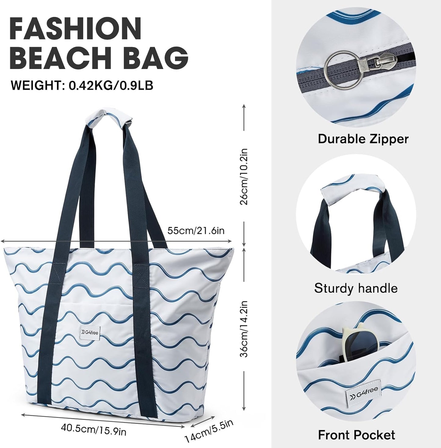 G4Free Beach Bag, Waterproof Beach Bags for Women, Personalized Strap Tote Bag for Women Birthday Gifts