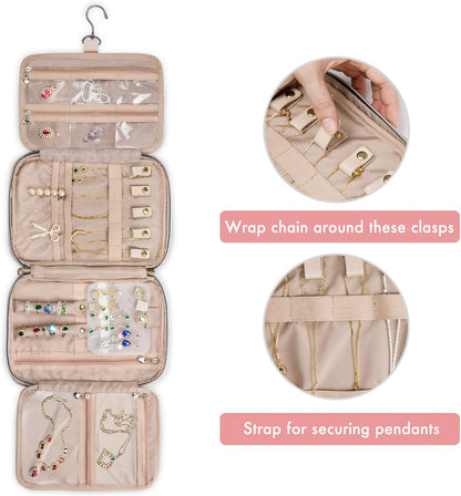 SFYBYHEART Travel Jewelry Organizer Case, Jewelry Travel Bags for Women, Large Capacity Travel Jewelry Case for Tangle-Free Earrings, Necklaces, Rings Storage, Travel Accessories, Pink.…