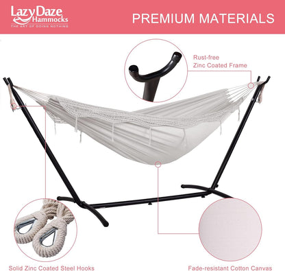 Lazy Daze Hammocks 9FT Double Hammock with Sturdy Steel Stand and Durable Fabric, Camping Lace Hammocks Include Portable Carrying Case, 450 LBS Capacity