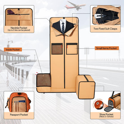 Garment Duffle Bags for Travel, HOMQUIET Convertible Garment Duffel Bag, All YKK Zippers Carry On Garment Bags, 2 in 1 Hanging Waterproof Suit Travel Bag with Shoe Compartment, for Men Women, Brown