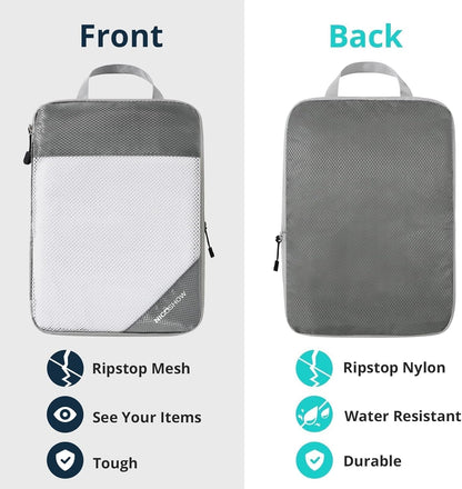 7 Set Compression Packing Cubes for Travel - Compressible, Lightweight, and Space-Saving Packing Cubes, Travel Essentials for Women, Grey