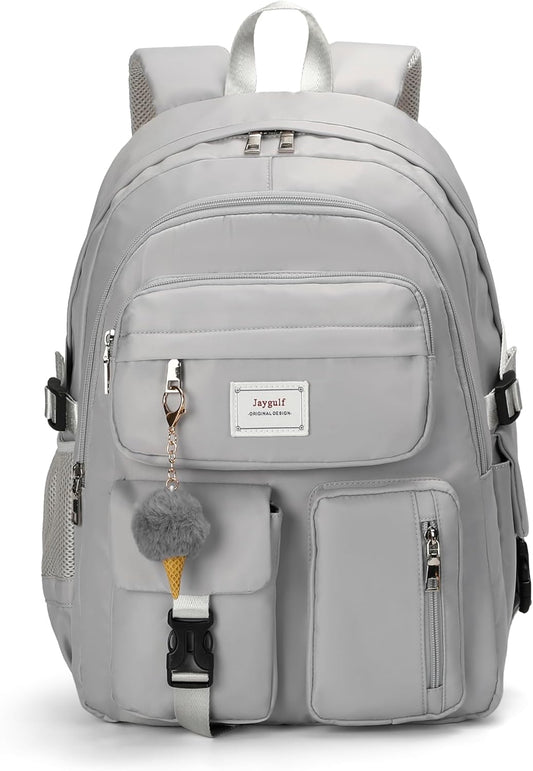 Girls Backpack Stylish Schoolbag Set for College or High Student Laptop Backpack for Women Grey