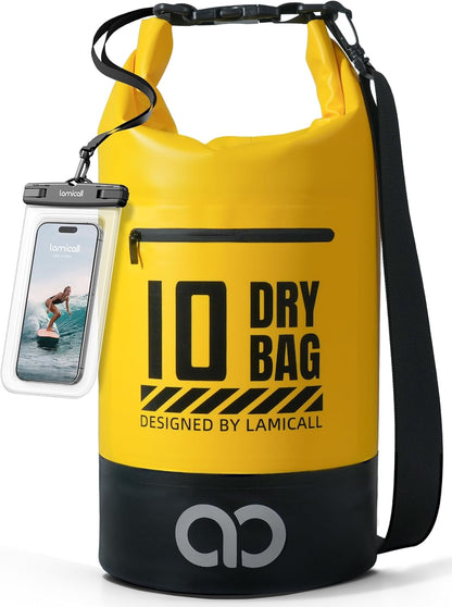 Lamicall Dry Bag Waterproof Backpack - [Zippered Pocket] 5L/10L/20L/30L/40L Roll Top Waterproof Bag with Water Proof Phone Pouch, Floatable Drybag for Swimming, Boating, Kayaking, Camping, Beach