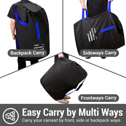 Car Seat Travel Bag Backpack for Air Travel - Karfast Universal Infant Carseat Gate Check Bag Cover for Airplane, Foldable with Pouch, Blue