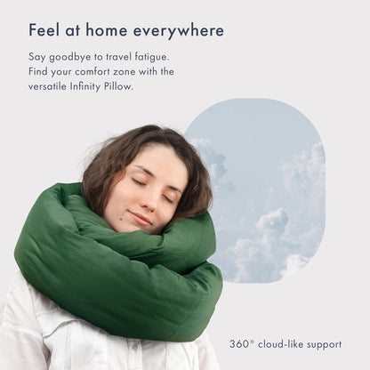 Huzi Infinity Pillow - Travel Neck Pillow - Versatile Soft 360 Support Scarf - Machine Washable - Home Travel Flight Road Trips Airplane Sleeping (Pine Green)