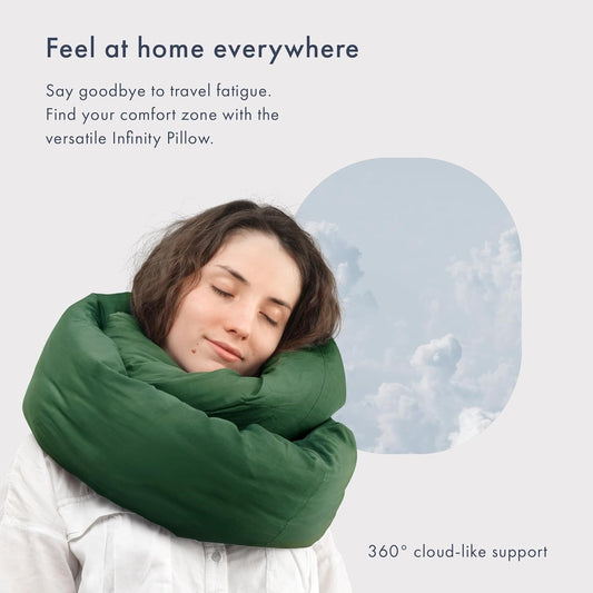 Huzi Infinity Pillow - Travel Neck Pillow - Versatile Soft 360 Support Scarf - Machine Washable - Home Travel Flight Road Trips Airplane Sleeping (Pine Green)