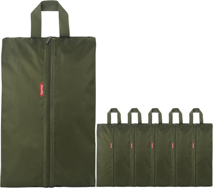 6pcs Portable Shoe Organizer, Travel Pouches with Zipper, Golf Shoe Bags, Clothes Bags, Soccer Cleats Bag, Shoe Pouch for Gym, Waterproof, Odor-Resistant (Dark Green)