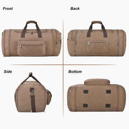 Felipe Varela 60L Duffle Bag for Men, Large Expandable Canvas Duffel Bag for Travel, Mens Carry On Luggage Bag Traveling Weekender Gym Overnight Bags for Airplanes, Coffee