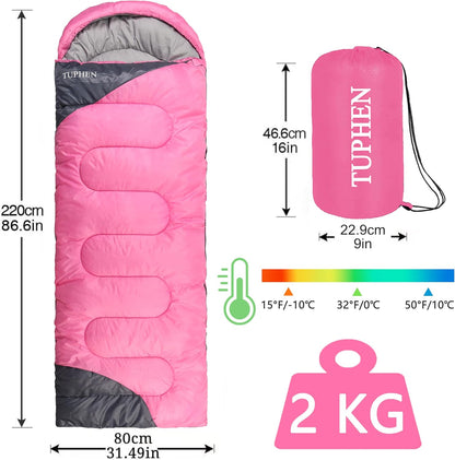 tuphen- Sleeping Bags for Adults Kids Boys Girls Backpacking Hiking Camping Microfiber Liner, Cold Warm Weather 4 Seasons Indoor Outdoor Use, Lightweight & Waterproof