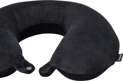 Brookstone Travel Neck Pillow - Lightweight Fleece Casing U-Shaped Stuffable Memory Foam Travel Pillow for Sleeping and Neck Support, Black