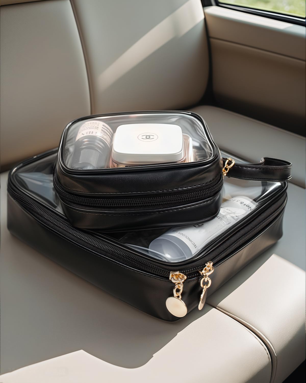 KOTORA TSA Approved Toiletry Bag with Mini Clear Makeup Bag PVC Cosmetic Bags for Women and Men, Carry on Airport Airline Compliant Bag Car Accessories for Women Men(B-Clear Black)