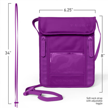 VENTURE 4TH Passport Holder Neck Wallet with RFID Blocking Nylon Lining - Hidden Neck Pouch for Travel (Sleek Purple)