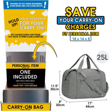 Narwey 18" Carry on Bag with Laptop Compartment 14 Inch Travel Duffel Bag for Spirit Airlines Personal Item Bag Overnight Weekender Bags with Wet Pocket for Women and Men (Grey)