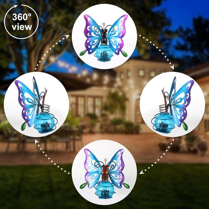 2 Pack Butterfly Solar Outdoor Hanging Lantern Creative Small Sculpture Lights Durable Waterproof Lamp Suitable for Festivals Garden Decor Birthday Gifts for Grandma Mom Women Girl