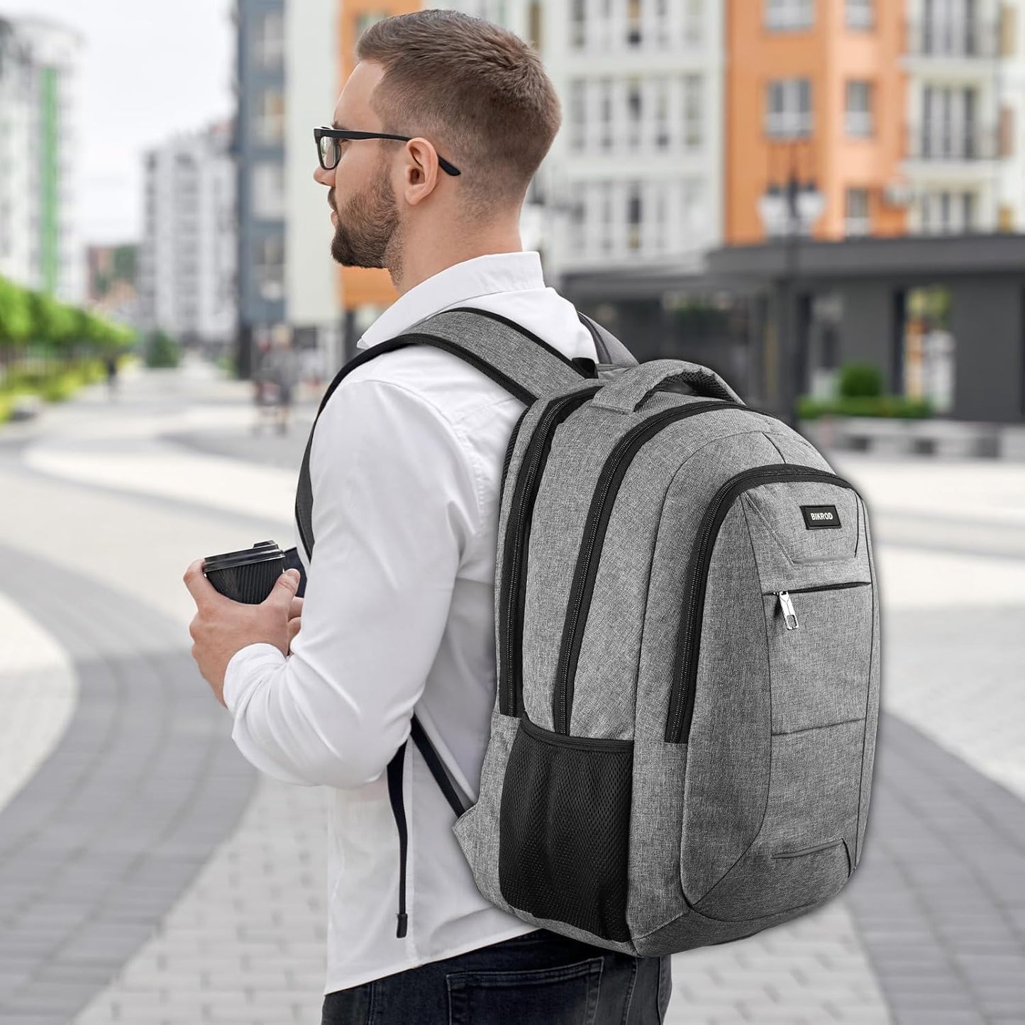 BIKROD Laptop Backpack for Men and Women, 17 Inch Large School Backpacks for Teens, Business Anti Theft Durable Travel Back Pack, Water Resistant Computer Bag with USB Charging Port, Grey