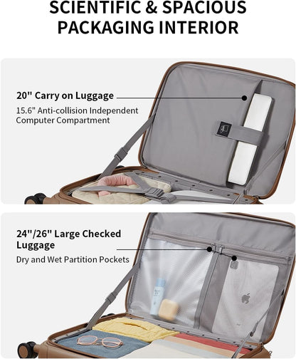 aji Expandable Top Opening 26 Inch Checked Luggage with Spinner Wheels, Large Suitcase with TSA Lock, Hard Shell Travel luggage Suitcases for Men Women, for 20+Days Travel, Chocolate Brown