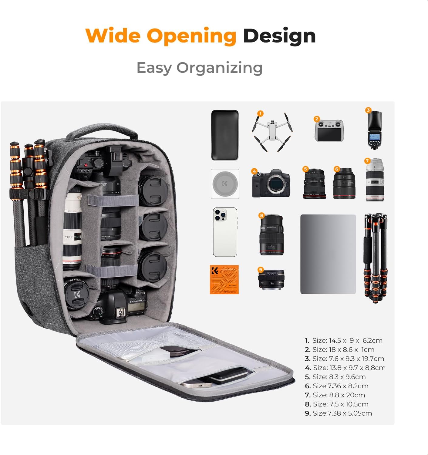 K&F Concept Camera Backpack,Hardshell Photography DSLR Camera Bag with 15-15.6 Inch Laptop Compartment Waterproof Hard Shell Camera Case Compatible with Canon/Nikon/Sony/DJI Mavic Drone