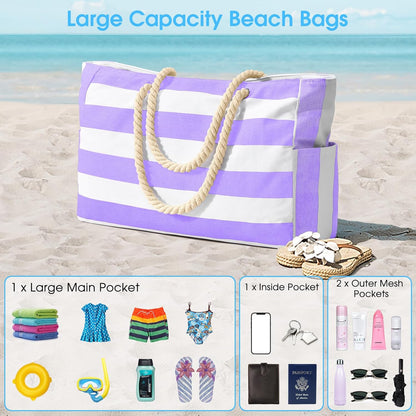 Becokan Beach Bags for Women Large Waterproof Beach Tote Bag Zipper Beach Bags Waterproof Sandproof Swim Pool Bag Large Tote