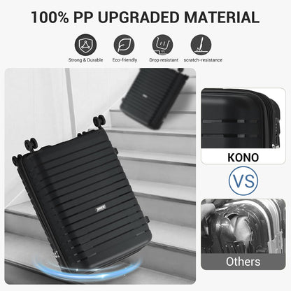 Kono 24 Inch Expandable Luggage Suitcase with Spinner Wheels, Durable Hardside Checked Luggage with Hidden Cup Holder, Lightweight Hard Shell Medium Suitcase with TSA Lock(Black)