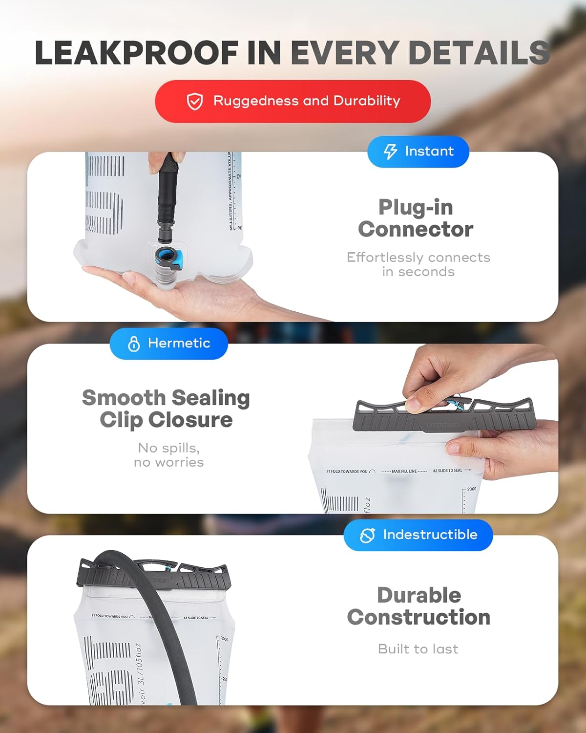 Hydration Bladder,TPU Water Bladder,Water Bladder for Hiking Backpack,BPA Free,Wide Opening,Leak-Proof,Water Reservoir for Hiking Cycling Camping Running