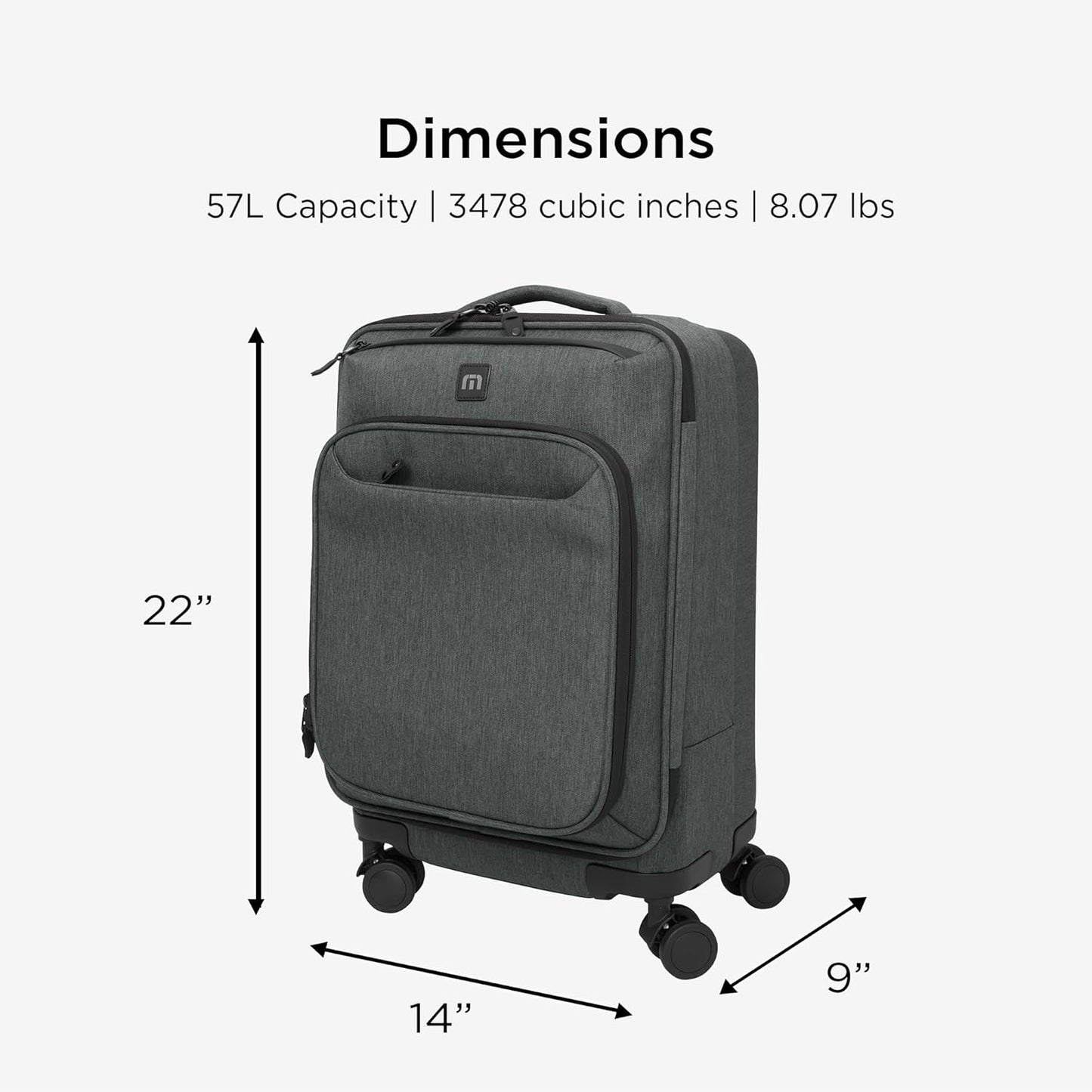 TravisMathew Quad Carry-On Spinner TMB400, Graphite Heather