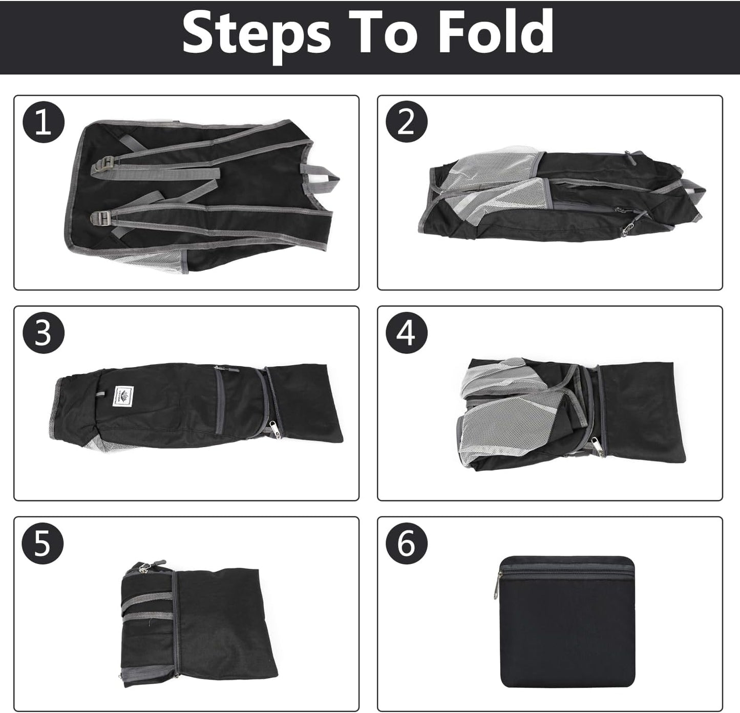 Esup 15L Lightweight Hiking Backpack Foldable Small Travel Backpack Packable Camping Backpack for Women Men (Black)