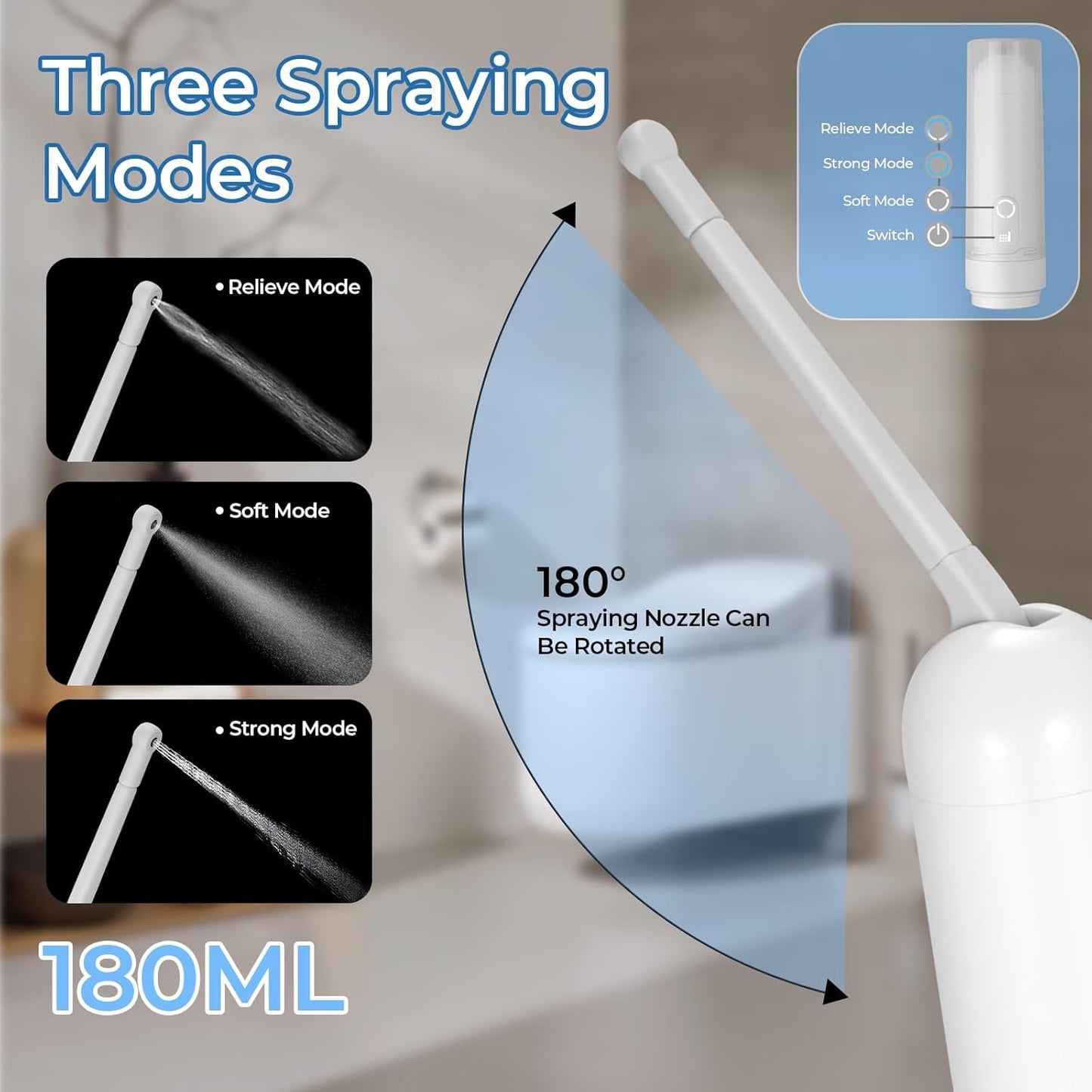 Portable Bidet for Travel USB-C Rechargeable Travel Handheld 3 Pressure Options Portable Bidet for Women/Men High Pressure IPX7 Waterproof Electric Personal Hygiene Cleaning